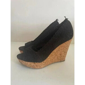 CLEARANCE Women's Nine West Black Crochet‎ Wedge Cork Heels Size 7.5M GUC